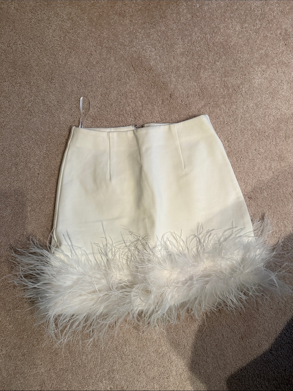 Karen Millen Cream Feather-Trim Mini Skirt